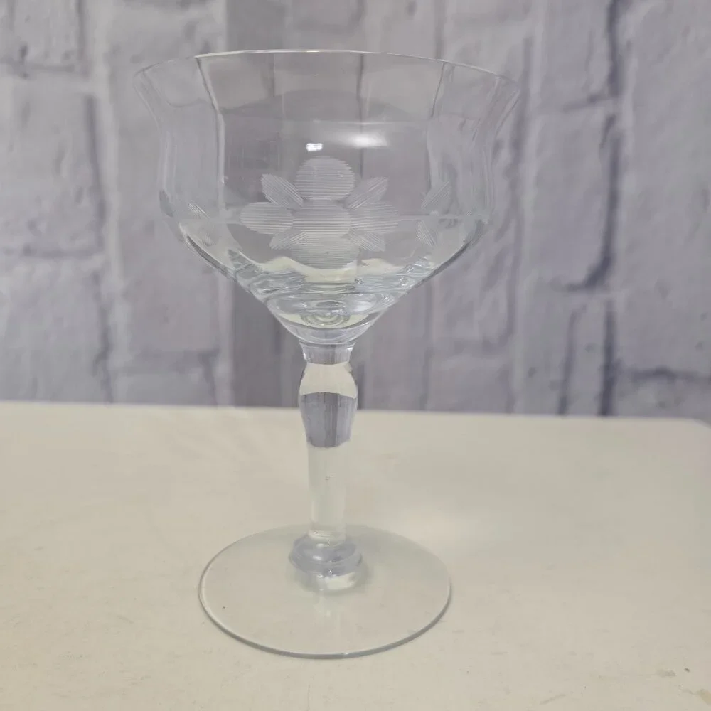 Unbranded Vintage Hand Etched Stemware Wine Glass